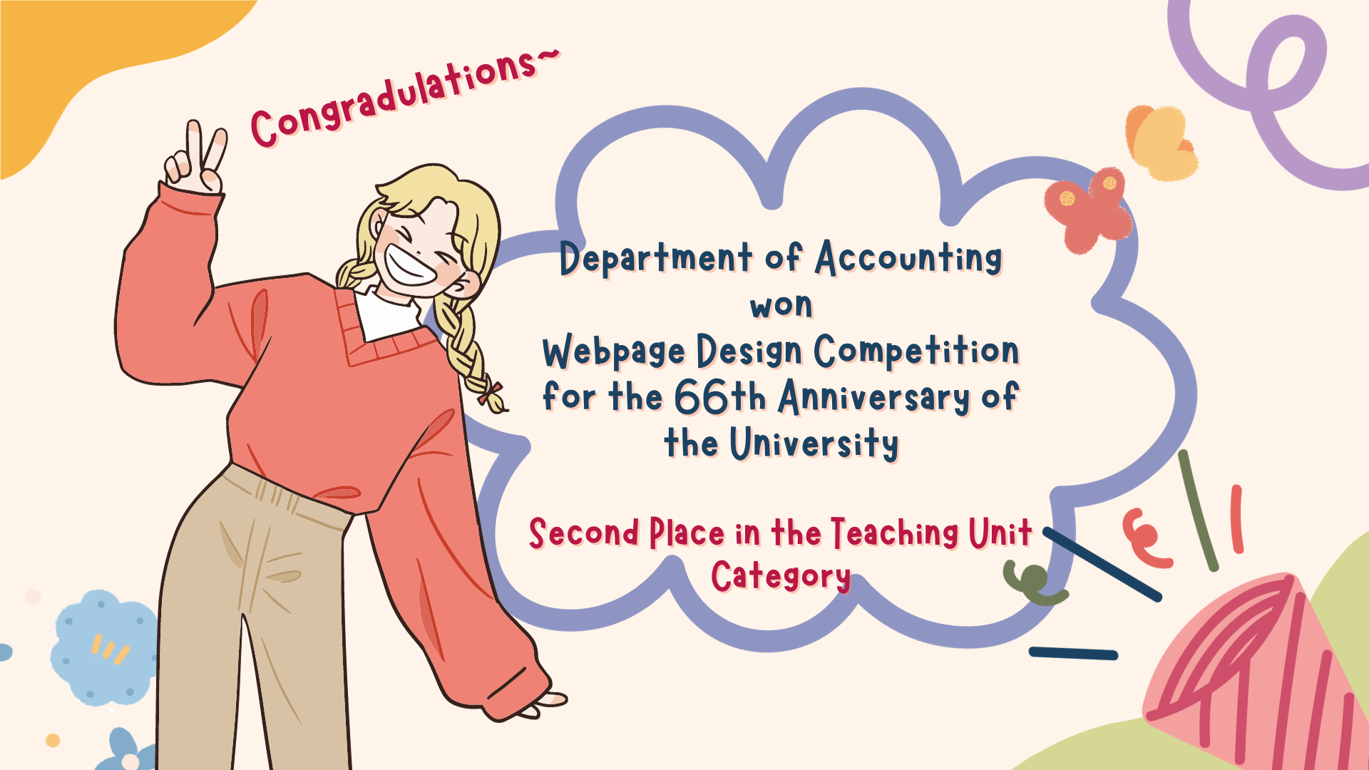 Featured image for “Congradulations~ Department of Accounting won Webpage Design Competition for the 66th Anniversary of the University – Second Place in the Teaching Unit Category!”